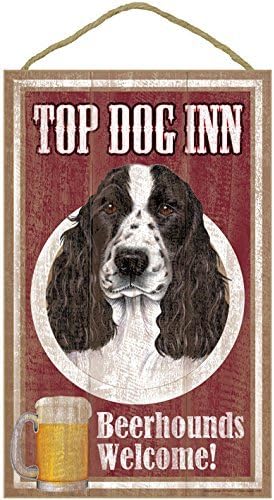 Cocker Spaniel (black &amp; white), Top Dog Inn 10 x 16 wood plaque, sign