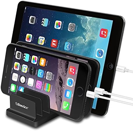 BasAcc Universal Multi Device Organizer, Smart Device Storage Stand Holder for iPhone 7/ 6S/6 plus, Samsung Galaxy S7/ S6 Edge &amp; mini Tablet, Black