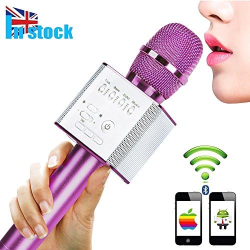 Karaoke Microphones, URPIRE Wireless Bluetooth 4 in 1 Portable Handheld Home KTV Player, Superior Audio Quality for Singing & Recording - Compatible with Android and iOS (Fuchsia)