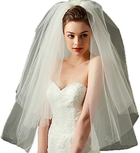Huifany Bridal Women's Simple 2-tier Wedding Bridal Elbow Veil with Comb 31.9" (Ivory) (ivory)