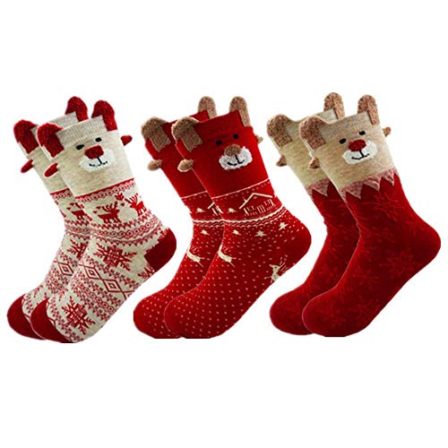 XONOR Women Christmas Holiday Casual Socks, 3 Pairs Colorful Fun Cotton Reindeer Socks Women, Holiday Cute Socks XMAS Cozy Socks for Novelty Gifts