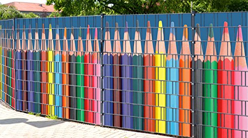 Preisvergleich Produktbild PerfectHD Zaunsichtschutz, Windschutz (30 versch. Motive) für Doppelstabmattenzaun *Buntstiftreihe* einseitig, 19cm, 9 Streifen