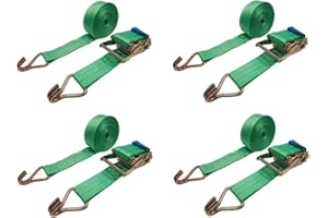 Ratchoox Ratchet Straps Set of 4-2000kg Break Strength Heavy Duty Ratchet Straps with Hooks and Iron Handle | Tie Down Straps with Weather Resistant Green Polyester Webbing Strap (12m x 50mm)