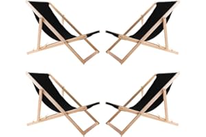 WOODOK Lot de 4 Chaises Longues Pliables en Bois – Transats de Jardin Extérieur en Hêtre, Confort Ergonomique, Réglables 3 Positions, Résistants aux Intempéries, Idéals Terrasse, Plage, Balcon