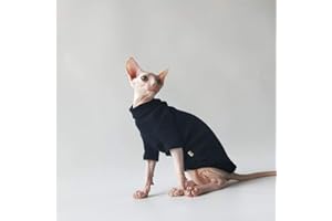 TENGTUD Katzenkleid für Sphynx-Katze, Herbst und Winter, zweibeinig, Rollkragenpullover und Weste, Größe M, Schwarz