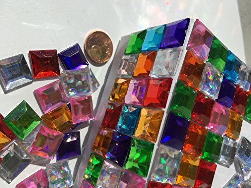 400 Stück 11mm selbstklebende glitzernde bunte Mosaik Steinchen Bunte Mischung Deko Strasssteine eckige Acrylsteine Opaleffekt Regenbogeneffekt Laser Optik Regenbogensteine transparent klar kristall basteln Gltzersteine Acryl Schmucksteine Schmucksteine Strass Steine zum Verzieren Dekorieren von CRYSTAL KING - 2