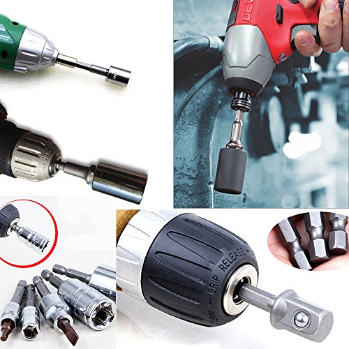 JTENG Akkuschrauber Stecknuss Adapter Steckschlüssel Nuss Set 3-teilig 1/4 3/8 / 1/2 Zoll + Stecknuss Adapter 4-tlg 1/4 auf 3/8 – 3/8 auf 1/4 Zoll – 3/8 auf 1/2 – 1/2 auf 3/8 - 4