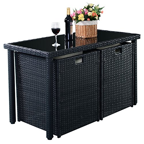 5tlg Gartenmöbel Polyrattan Lounge Set Esstisch Set Rattanmöbel Gartensitzgruppe Essgruppe Gartengarnitur Gartenset Tisch Stühlen Hocker Garnitur inkl. Kissen