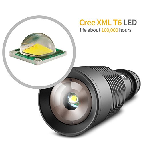 Elekin Taschenlampe Blendung CREE XML T6 Wasserdichte Teleskopfokus, 5-Gang-Modus und 360 Fahrradhalterung - 3