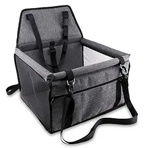 Petbobi Pet Reinforce Dog Car Seat for Dog Portable and Breathable Dog car Booster seat with Seat Belt Dog Carrier Safety car seat for Travel, with Clip on Leash with PVC Tube (Cationic Fabric Grey)