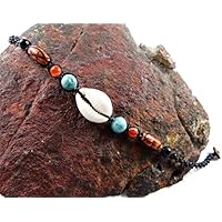 Fußkettchen Kauri Muschel Makramee Schwarz Thailand Tribal Surfer Boho Gypsy Fußband