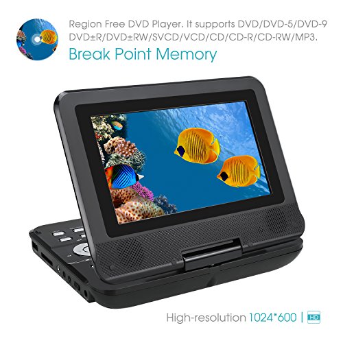 NAVISKAUTO Portable CD DVD Player with HD 7 Inch LCD Screen 5 Hours