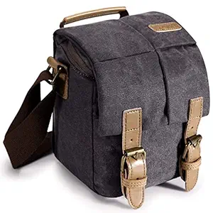 S-ZONE Vintage Waterproof Canvas Leather Trim DSLR SLR Shockproof Camera Shoulder Messenger Bag