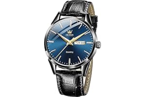 OLEVS Men Watch Leather Strap Classic Dress Large Face Analog Quartz Date Luminous Waterproof Gents Wrist Watch