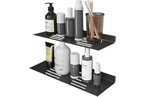 Biutimarden Mensola Doccia Senza Foratura,2 Pezzi Acciaio Inox Portaoggetti Doccia con Foro di Drenaggio Autoadesivo Mensole Organizer Bagno(30CM,Nero)