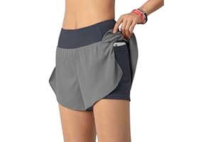 ORANDESIGNE Femme 2 en 1 Shorts de Running Short Pantalon de Jogging Short de Yoga Taille Haute Poches Latérales