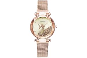 Basfur Montre-Bracelet pour Femme, Paillettes Bling Conçu Quartz Analogique Montre pour Femme avec Bracelet en Maille de Milan