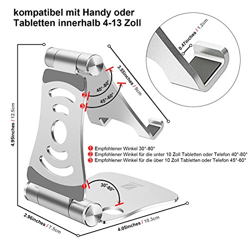 Faltbar Tablet Ständer Multi-Winkel ZEIGER einstellbar Handy Halter für 4-13″ Tablet iPad Air Pro mini,iPhone,macbook,kindle Samsung Tab mini Aluminium Reise Tablet Ständer Tischplattenhalter Tisch Halterung Silber Y192S - 3