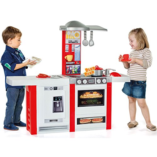 Preisvergleich Produktbild Unbekannt XL Spielküche mit Esstheke, mit Geräuschen, 114x102 cm, rot / weiß: Kinderküche Spielzeug Küche Spielherd Licht Sound