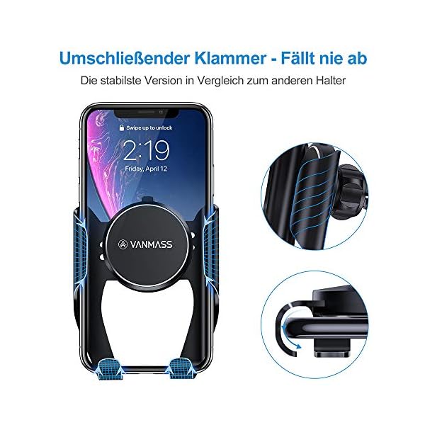VANMASS Handyhalter fürs Auto Handyhalterung Lüftung mit Memory-Funktion Universale Kfz Smartphone Halterung Kompatibel mit iPhone 11 Pro MAX/XS/XR/X/8, Samsung Note 10+/S10+/S9, Huawei Mate20 – Bild 3