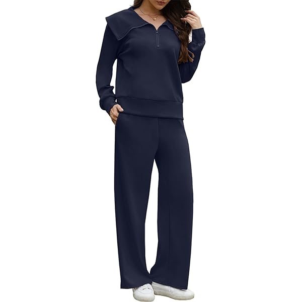 Ensemble 2 Pièces Femme NSICBMNO - Pull Zippé Et Pantalon Large En Tricot Côtelé - Tenue Décontractée Maison, Sortie, Voyage