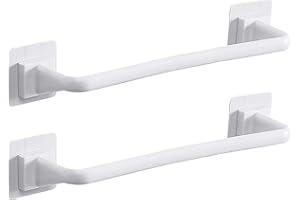 FANGSUES 2 Pieces Towel Bar rail, Plastic Wall mount Pot Lid Rack, Self Adhesive Hanger Rail Organizer Holder, Bar Bathroom Accessories, for Kitchen Bathroom Toilet (White, 34 cm)