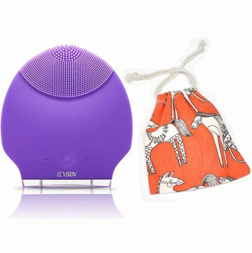 ECVISION Ultrasonic Facial Cleansing Brush Silicone Rechargeable Mini Vibrating Sonic Beauty Instrument Super Facial Cleaner Massager Safe Natural Pleasing Care Cleansing Face Care Machine (Purple)
