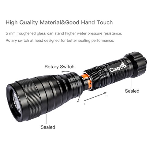 CrazyFire Tauchen Licht,1050Lumen CREE XM-L2 U4 Led Tauchlampe,1 Modus Unterwasser 200 Meter Wasserdichte Tauchens Taschenlampe (Akku und Ladegerät im Lieferumfang Enthalten) - 3