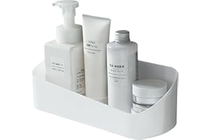 Bncxdc Bathroom Shelf, Shower Plastic Caddy, Self-adhesive Bathroom Storage Caddy Shower Tidy Wall Organizer without Drilling Heavy Duty Holder for Kitchen Bedroom Organizer with Drain Tray (White)