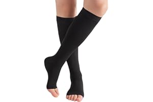 TQPUWT Antitrombosis medias largas con punta abierta, compresión graduada medias, K2 compresión graduada medias, Calcetines de compresión de rodilla, para Correr Viajar, negro, XL
