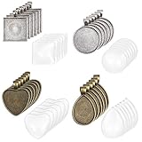 PACK DE 48: Cada set de base colgante de camafeos contiene 6 bandejas en forma de gota color bronce - 3,5cm, 6 bandejas redondas -3,5cm, 6 bandejas cuadradas plateadas -3,5cm y 6 bandejas en forma de corazón -3,5cm.