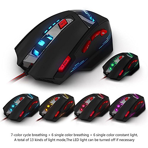 DLand Zelotes T90 Professional 9200 DPI High Precision USB Wired Gaming Maus, 8 Tasten, mit 7 Arten Modi von LED Lampe, Gewicht Tuning Set kompatibel mit Windows 7, 8, XP, Vista, ME, 2000 und so weiter. - 6