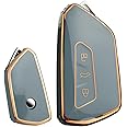 KUNIO Keyless Key Fob Cover fit for VW Golf 8 GTE GTI ID.3 ID.4 GTX fit for Seat Leon MK4 Cupra Formentor key fob cover Key Cover TPU Key Cover Case 3 Buttons B Grey