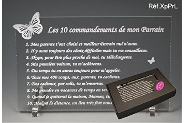Les 10 commandements de PARRAIN - Papillon texte Loin de moi - Cadeau Baptême & Communion