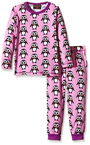 Maxomorra Unisex Baby WI5B-M090 Long Sleeve Penguin Pink 86/92 Animal Print Pyjama Set, Black (Black/Pink), 18-24 Months (Manufacturer Size:86/92)