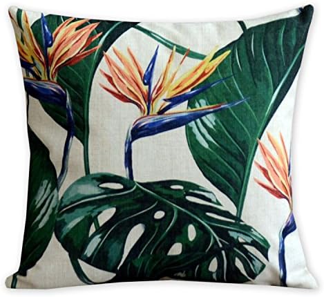 American Pillow Flamingoes and Palm Leaf Modern Art Cotton Linen Pillowcase Comfortable Cushions Decorative Pillows Home Decor Sofa Throw Pillow Cover 17.7*17.7 inches