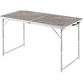 Haegs Portatif Kamp Masası, 3 Y&uuml;kseklik Ayarlı, Katlanır Piknik Masası, Kolay Taşınabilir Al&uuml;minyum Masa - 120x60 - Mermer De