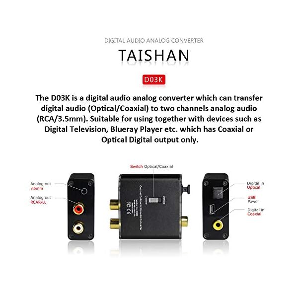 FiiO Taishan D03K Digital Analog Wandler mit optischem Toslink und Koaxial Eingang | Stero Cinch und 3,5mm Buchsen Ausgang – Bild 3