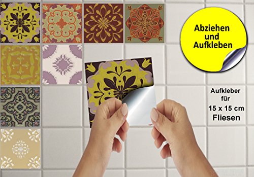 24 stück Fliesenaufkleber für Küche und Bad (Tile Style Decals 24x TP 51 – 6″) | verschiedene Mosaik wandfliesen aufkleber für 15x15cm Filesen | Fliesenaufkleber für Küche und Bad (15cm – 24 Stück, TP 51) - 2