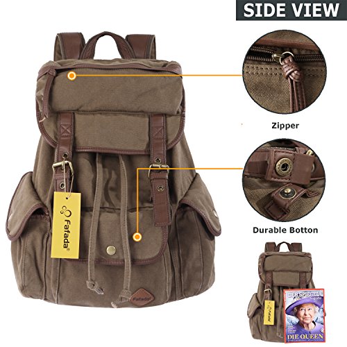 Fafada Rucksack Canvas Vintage Damen Mädchen Leder Retro Laptop backpack Schulrucksack Daypack für Campus Studenten und Outdoor Reisen (Schwarz/Blau/Armeegrün/Kaffee) - 5