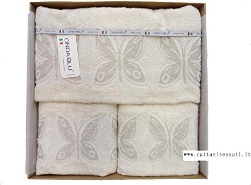 Bath Towel 100% Cotton Set – 5 Pieces – Processing Linen – Cream Pack in Box – N ° 1 Bath Towel 100 x 150 cm Shower, N ° 2 Hand Towels 60 x 100 cm, N ° 2 Guest Towels 40 x 60 cm – Var.1