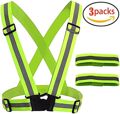 Sporteed Adjustable Reflective Vest with 3-Pack Safety Wristbands for Night Running, Cycling, Jogging, Walking and Horse Riding