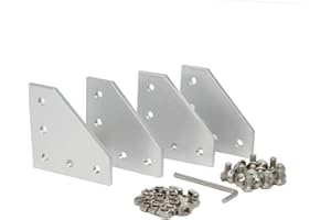 Zeberoxyz - Set di 4 piastre angolari a forma di L, con 20 viti M5, 20 dadi a T M5, 5 fori per 90 gradi, per telaio per stampanti 3D con profilo in alluminio serie 2020 (argento-L con dado)