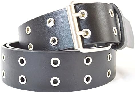 Double Two Hole Belt in Various Colours Double Rivets Belt Pouch -  Black - Medium