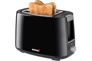 Korona 21130 schwarz-2 Scheiben Toaster mit Brötchenaufsatz sowie Einer Auftau-und Aufwärmstufe, 750