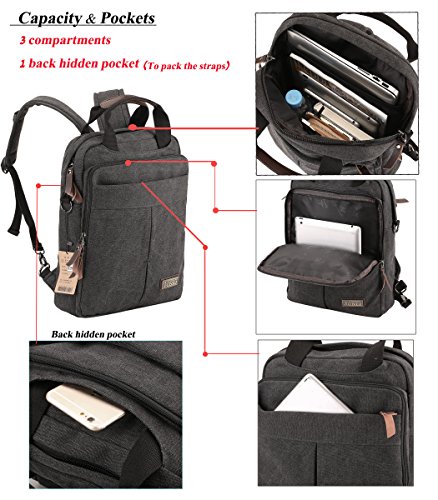 HongyuTing Vintage Canvas Laptop (14 Zoll) Rucksack Business Aktenkoffer College School Rucksack / Umhängetasche - 4