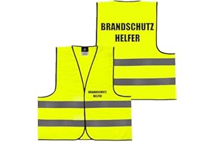 PartyMagix Brandschutzhelfer Warnweste mit Aufdruck – 5er/10er Set – Sicherheitsweste mit Rücken- und Front-Druck – Gelb oder Orange – XS bis 6XL – reflektierend – EN ISO 20471 konform