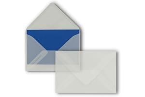 FARBENFROH BY GUSTAV NEUSER Lote de 50 sobres B6, 17,5 x 12,5 cm, transparentes, cierre húmedo con solapa puntiaguda, 92 g/m², para bodas, tarjetas de felicitación, invitaciones