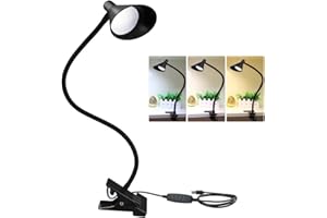 Semlos LED Reading Light, Clamp Lamp 3 Color Modes 5 Brightness, Clip Light for Desk Bedside Table, 5W USB Powered Desk Lamp with Flexible Arm