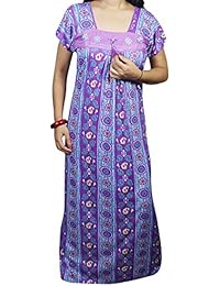 Indiatrendzs Women Nightwear Printed Purple Full Length Hosiery Nighty (Chest 46)
